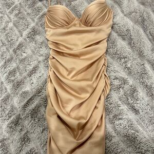 Elegant Tan Ruched Dress
